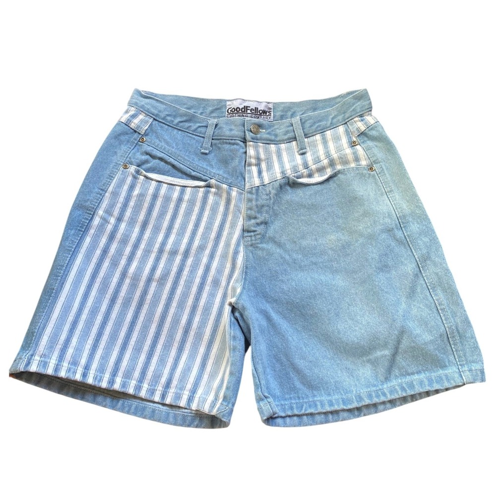 Vintage‎ 1980s High Rise Patchwork Striped Denim Mom Jean Shorts Medium Western